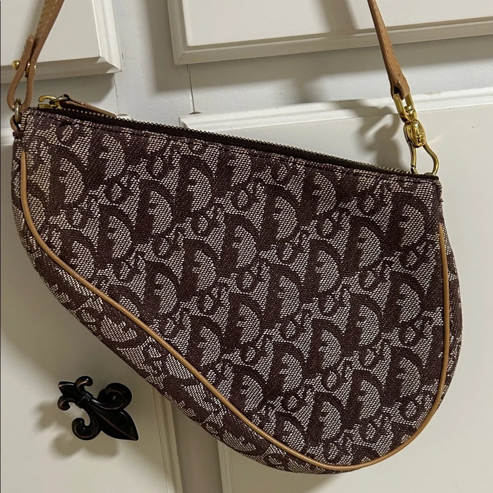 Vintage Like New Christian Dior Trotter Brown and Tan Saddle Bag
